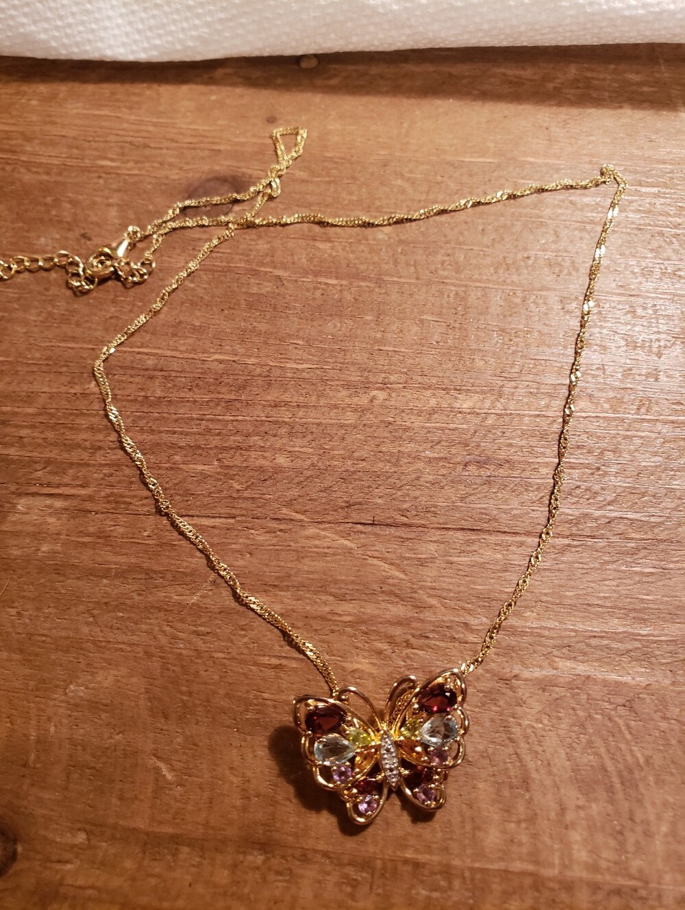 Goldtone Sterling Silver Necklace & Multi Color Stone Butterfly Pendant